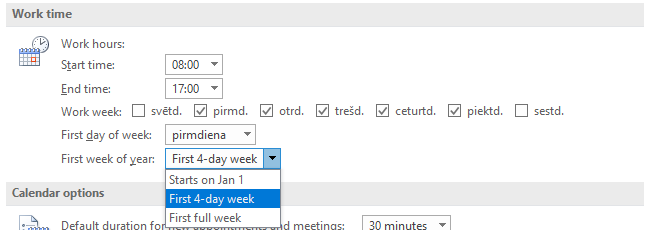 Outlook fist week of the year principle