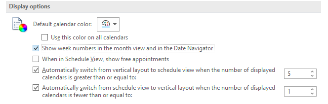show week numbers in Outlook calendar