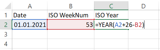 calculate ISO year in Excel