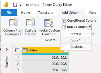 how to add index column using Power Query