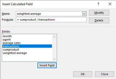 weighted average in PivotTable
