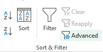 location of Excel Advanced filter