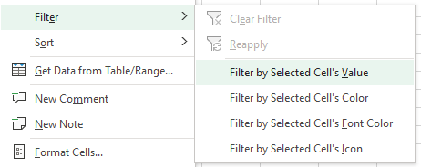 filter by selected cells value in Excel, speed up filtering in Excel