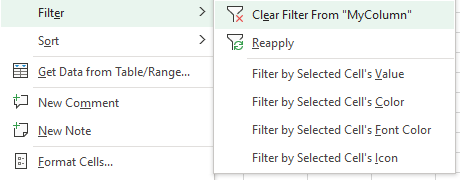 clear Excel filter