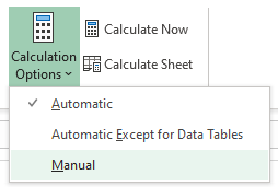 turn off automatic calculations in Excel
