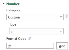 Excel format code to hide axis labels