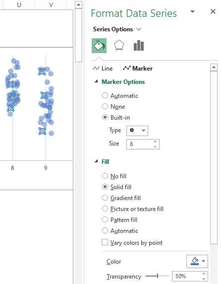 Excel marker transparency settings