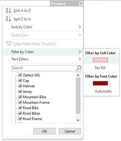 filter by conditional formatting in Excel