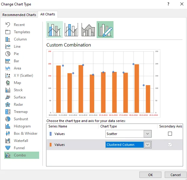 Excel combo chart