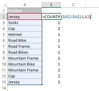 find duplicates with COUNTIF in Excel