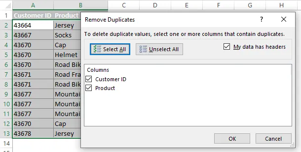 remove duplicates in multiple Excel columns