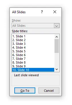 get list of all slides during PowerPoint slide show